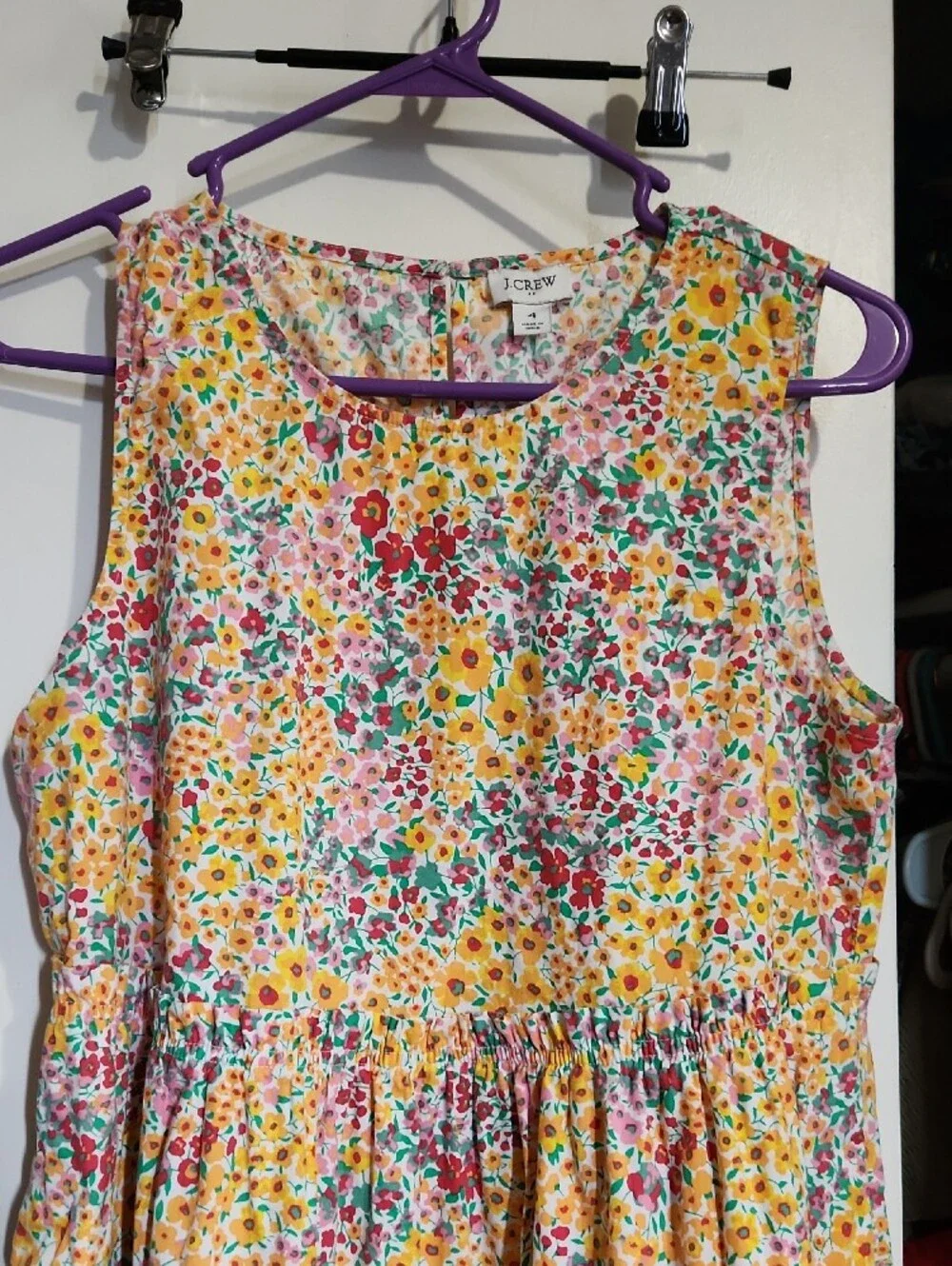 J. Crew White Floral Blouse with Yellow & Pink Flowers